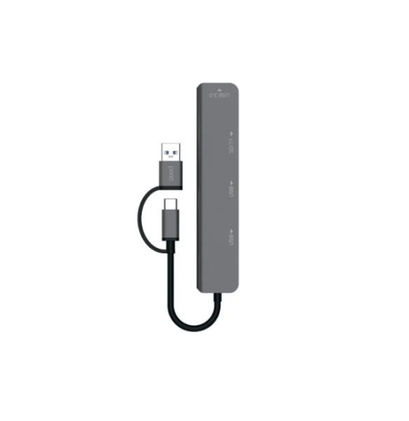 Хаб USB 3.0 PERO MH05, USB-С/USB-A TO SD + TF + USB 3.0 + 2xUSB 2.0, серый,MH05GR фото