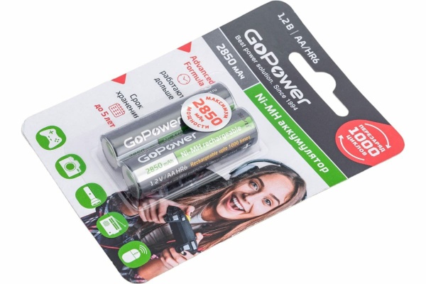Аккумулятор GoPower AA 2850mAh 2шт фото