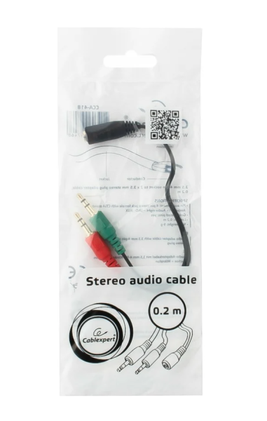 Переходник аудио Cablexpert CCA-418, 2хJack 3.5(M) 3pin/Jack 3.5(F), 20см, черный фото