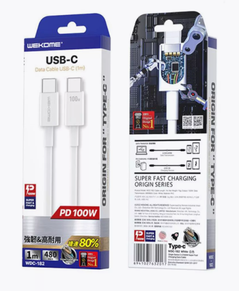 Кабель Type-C - Type-C WEKOME WDC182 1м фото
