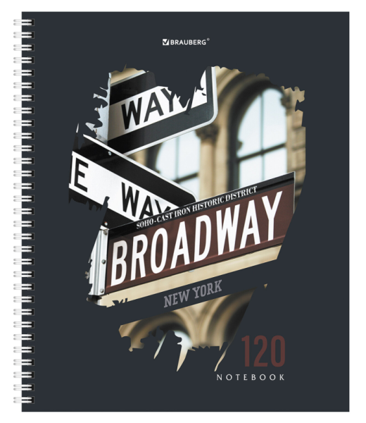 Тетрадь А5 120л. BRAUBERG гребень, клетка, твёрдая обложка, Города (микс в спайке),404449 фото