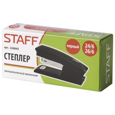 Степлер №24/6, 26/6 STAFF, до 20 листов, черный, 226845 фото