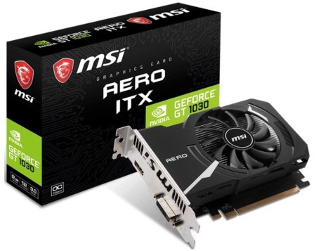 Видеокарта PCI-E 2Gb MSI GT 1030 AERO ITX 2GD4 OC GT 1030 DDR4 1189/2100 DVI, HDMI Ret  фото