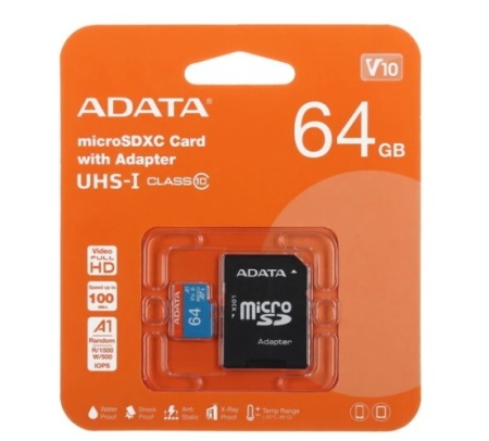Карта памяти MicroSD 64GB A-Data (AUSDX64GUICL10A1-RA1 ) (85 Mb/s) фото