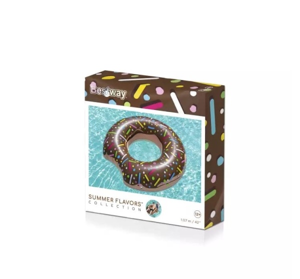 Надувной круг для плавания "Пончик" диаметр 107 см, от 12 лет, до 100 кг, АССОРТИ, BESTWAY, 36118 фото