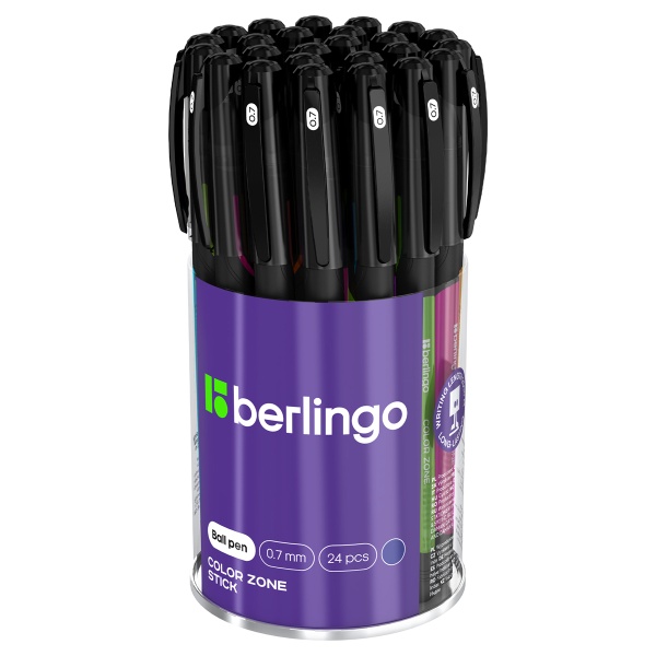 Ручка шариковая Berlingo "Color Zone stick" синяя, 0,7мм, прорезиненный корпус ассорти фото