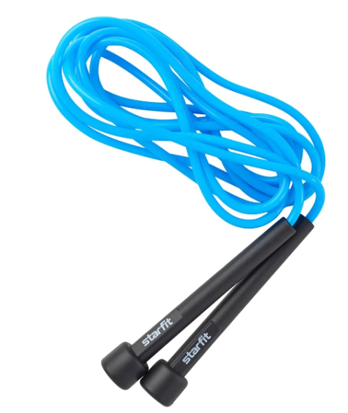 Скакалка STARFIT RP-101 ПВХ с плаcтиковой ручкой, синяя, 3м фото