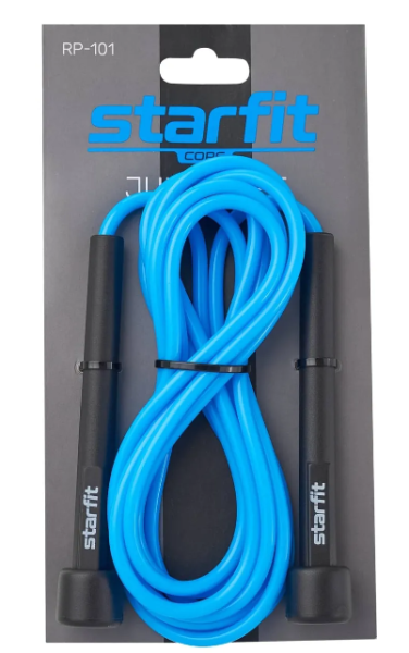 Скакалка STARFIT RP-101 ПВХ с плаcтиковой ручкой, синяя, 3м фото