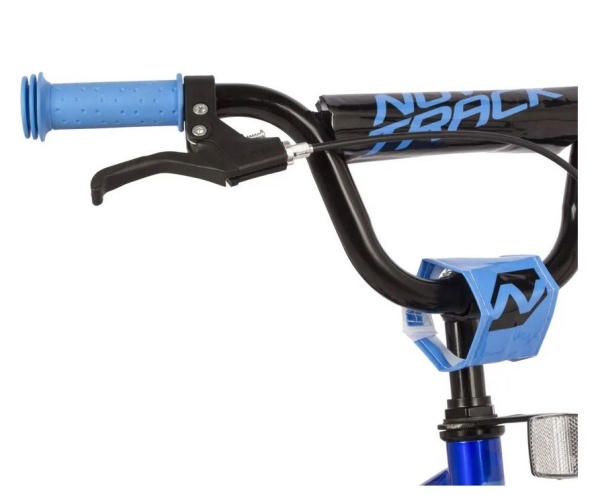 (м) Велосипед детский NOVATRACK 14"143WIND.BL22 синий, полная защита цепи, пер.ручн, зад нож тормоз. фото