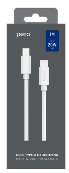 Кабель Type-C - Lightning PERO DC-08 1м белый PRDC-08TL1MW купить ЦИТ Кабель Type-C - Lightning PERO DC-08 1м белый PRDC-08TL1MW фото