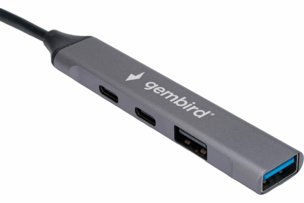 Хаб USB 3.0 Gembird UHB-C444 4 порта: 2хType-C, 1хUSB 3.0, 1хUSB 2.0, алюминиевый корпус, серый, каб фото