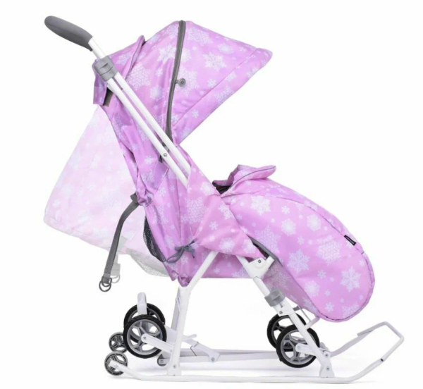 Санки-коляска Ника Наши детки 3-1К (НДТ3-1К/СН со снежинками на сиреневом) фото