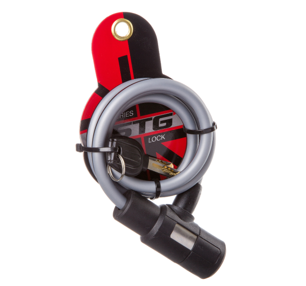 Замок-трос STG TY580-1, трос спиральный, на ключе, диам.10х100см черн.с светоотр. Полосой. Х87805 фото