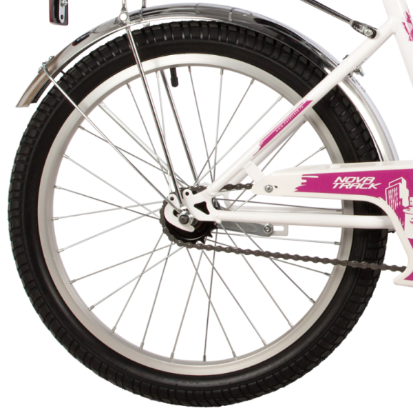 (м) Велосипед детский NOVATRACK 20"203URBAN.WT22  белый, защ А-тип, тормоз нож, крылья и багаж хром, фото
