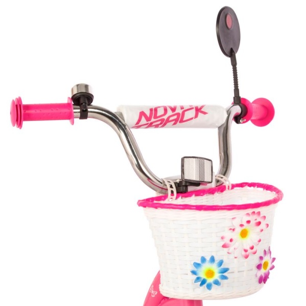 (м) Велосипед детский NOVATRACK 14"147BUTTERFLY.PN23 розовый, тормоз нож, крылья и багаж хром, корз, фото