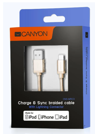 Кабель USB - Lightning CANYON 1м RHCNSMFIC3GO (MFI) фото