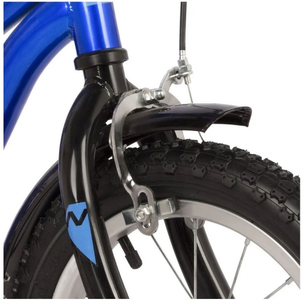 (м) Велосипед детский NOVATRACK 14"143WIND.BL22 синий, полная защита цепи, пер.ручн, зад нож тормоз. фото