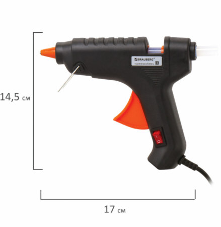 Клеевой пистолет 60 Вт для стержня 11 мм, с выключателем BRAUBERG, в блистере, 671053 фото