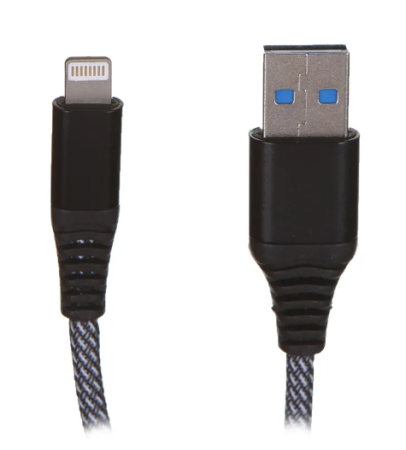 Кабель USB - Lightning "Maverick" C2, 1.2м,  текстиль/металл, черно-белый фото