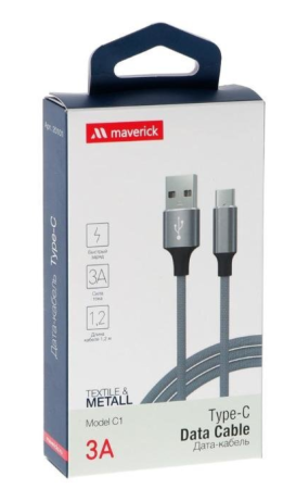 Кабель USB - Type-C "Maverick" C3 1,2м текстиль/металл серый фото