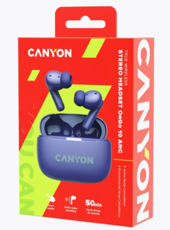 Беспроводные bluetooth наушники Canyon OnGo TWS-10 ANC Фиолетовый (CNSTWS10PL) фото