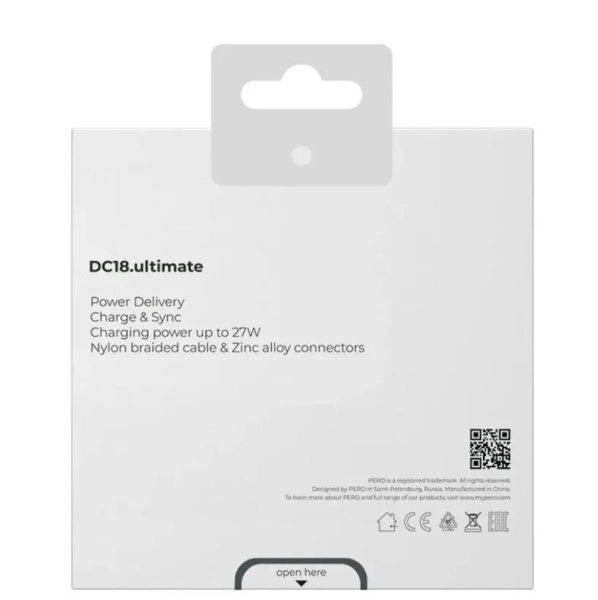 Кабель USB-С - LIGHTNING PERO DC18 ULTIMATE 1,5м серебристый PRDC-18CLWH фото