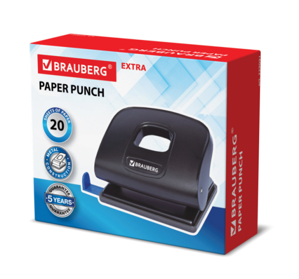 Дырокол BRAUBERG до 20 л. "Extra", черный, 229091 фото