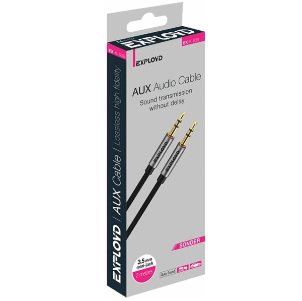 Аудиокабель EXPLOYD EX-K-639 AUX Jack 3,5mm (M) - Jack 3,5mm (M) круглый силикон 2M чёрный S фото
