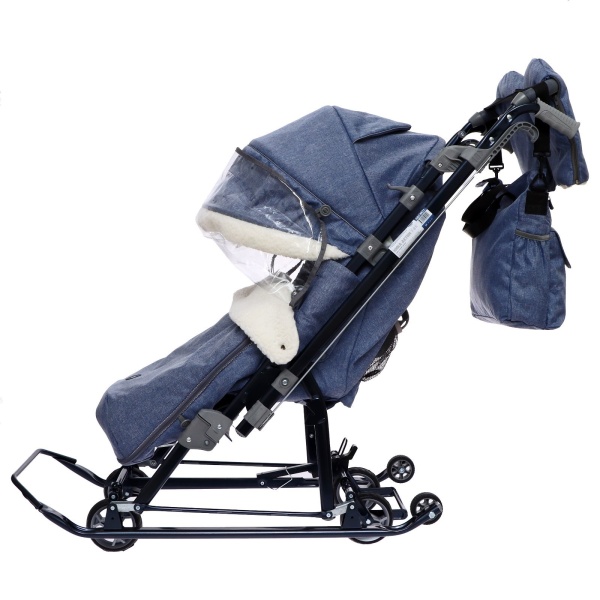 Санки-коляска Ника детям НД7-8К с колесом Принт: джинс синий НД7-8К/7 фото
