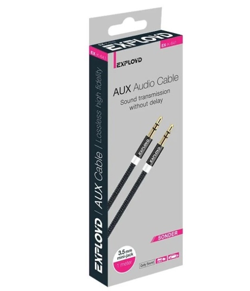 Аудиокабель EXPLOYD EX-K-641 Кабель AUX Jack3,5mm(M) - Jack3,5mm(M) 1M SONDER круглый черный фото