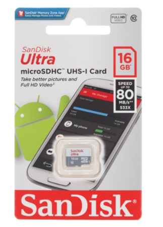 Карта памяти MicroSD 16GB SanDisk Class 10 Ultra (80Mb/s)  (SDSQUNS-016G-GN3MN) фото