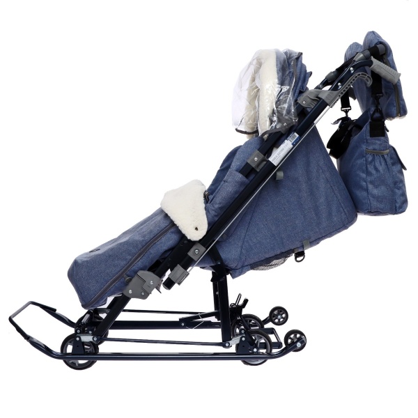 Санки-коляска Ника детям НД7-8К с колесом Принт: джинс синий НД7-8К/7 фото