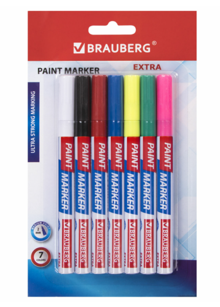 Маркер-краска лаковый EXTRA (paint marker) 2 мм, НАБОР 7 цветов, УСИЛЕННАЯ НИТРО-ОСНОВА, BRAUBERG, 1 фото