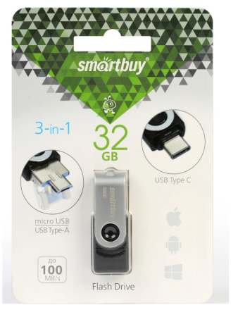 USB флеш-накопитель 32GB Smart Buy Trio 3-in-1 USB Type-A + USB Type-C + mi USB 3.0 (SB32GBTRIO) фото
