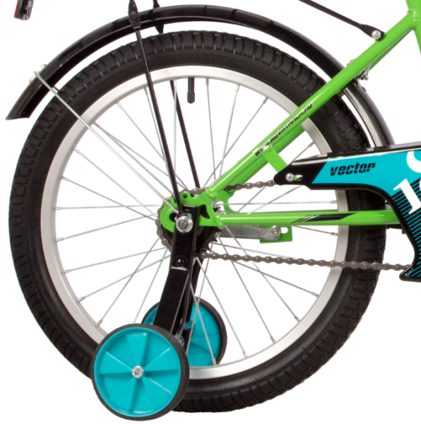 (м) Велосипед детский NOVATRACK 18"183VECTOR.GN22 лаймовый, защита А-тип, тормоз нож., крылья и бага фото