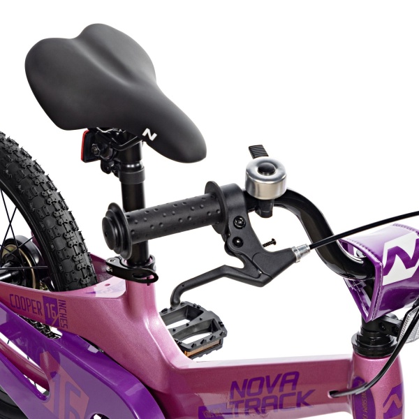 (м) Велосипед детский NOVATRACK 16"16M.COOPER.LC5 Магний-алюминий.рама, лиловый, полная защ.цепи, пе фото
