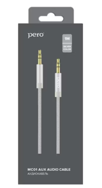 Аудио-кабель PERO MC-01 2x3.5 JACK, 1м, Silver  PRMC-011MS фото