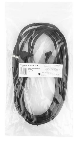 Кабель питания Cablexpert PC-186-ML12-3M, Schuko-C5, 3х0.75мм2, 10А, 3м, черный, пакет фото