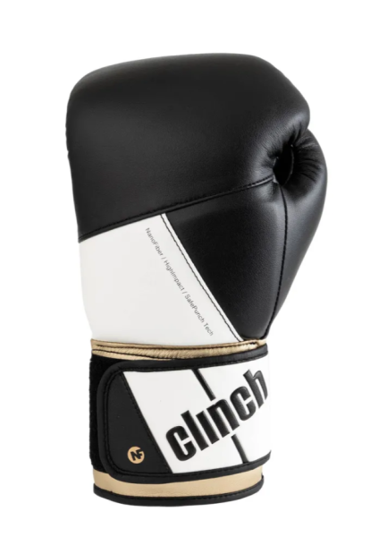 Перчатки боксерские Clinch Pro NF черно-бело-золотые (вес 10 унций) C185 фото