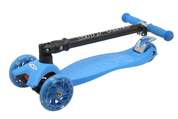 Самокат-кикборд CITY-RIDE CR-S5-04LBL, пакет, Дека: PP+нейлон, колеса PU 120/76(2) свет, руль   фото