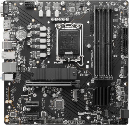 Материнская плата MB MSI PRO B760M-P <S-1700 Intel B760 4xDDR5 mATX AC`97 8ch(7.1) GbLAN+VGA+HDMI+DP фото
