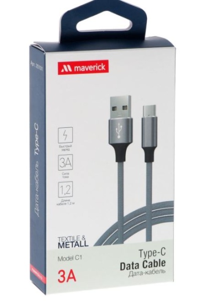Кабель USB - Type-C "Maverick" C1 1,2м текстиль/металл, серый купить ЦИТ Кабель USB - Type-C "Maverick" C1 1,2м текстиль/металл, серый фото