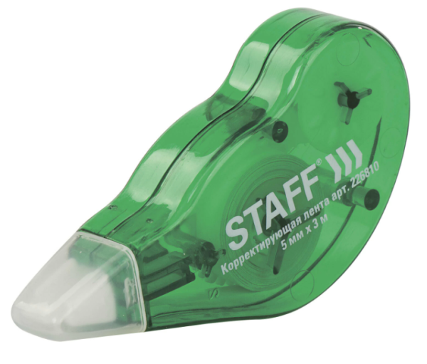 Корректирующая лента STAFF EVERYDAY 5мм х 3м, корпус зеленый, механизм перемотки, блистер, 226810 фото