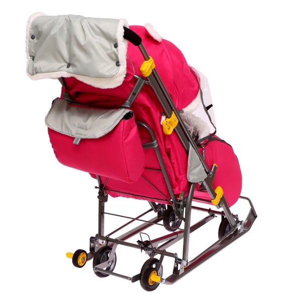 Санки-коляска Ника детям 7-6 со снеговиками розовый НД7-6/9 фото