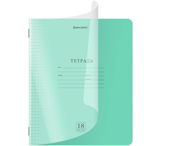 Тетрадь обложка пластик (прозрачный) 18л. клетка, BRAUBERG Smart Cover, ЗЕЛЕНАЯ, 405028, шт фото