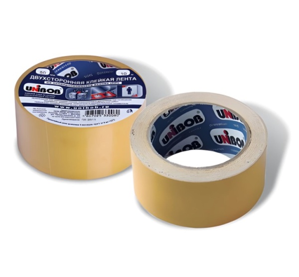 Клейкая двухсторонняя лента 50мм х 10м, ПОЛИПРОПИЛЕНОВАЯ ОСНОВА, UNIBOB, шт, 22% фото