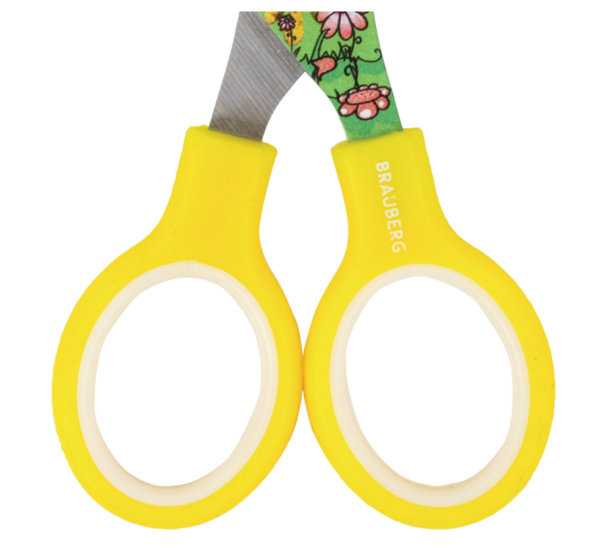 Ножницы 130 мм с цветной печатью "Жирафы", жёлтые, закругленные, BRAUBERG KIDS, 232269 фото
