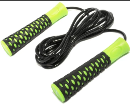 Скакалка BASEFIT RP-103 PVC, 3,05 м, с нескользящей ручкой, черный/зеленый фото