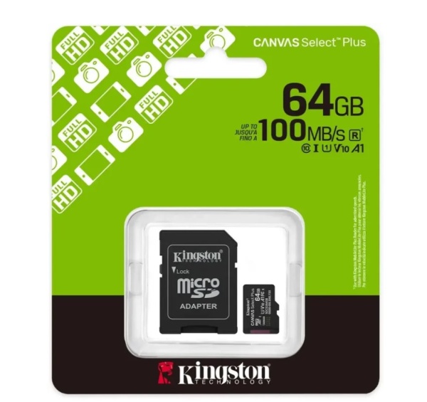 Карта памяти MicroSD 64GB Kingston Class 10 Canvas Select Plus A1 U1 V10 (100 Mb/s) (SDCS3/64GB) фото