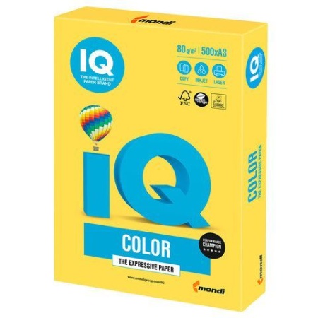 Бумага цветная IQ color БОЛЬШОЙ ФОРМАТ(297х420),А3,80г/м,500л,интенсив,канареечно-желт,CY39,ш/к02932 фото